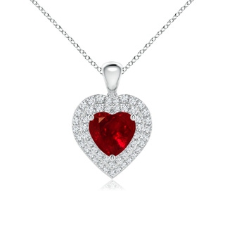 7mm AAAA Ruby Heart Pendant with Diamond Double Halo in P950 Platinum