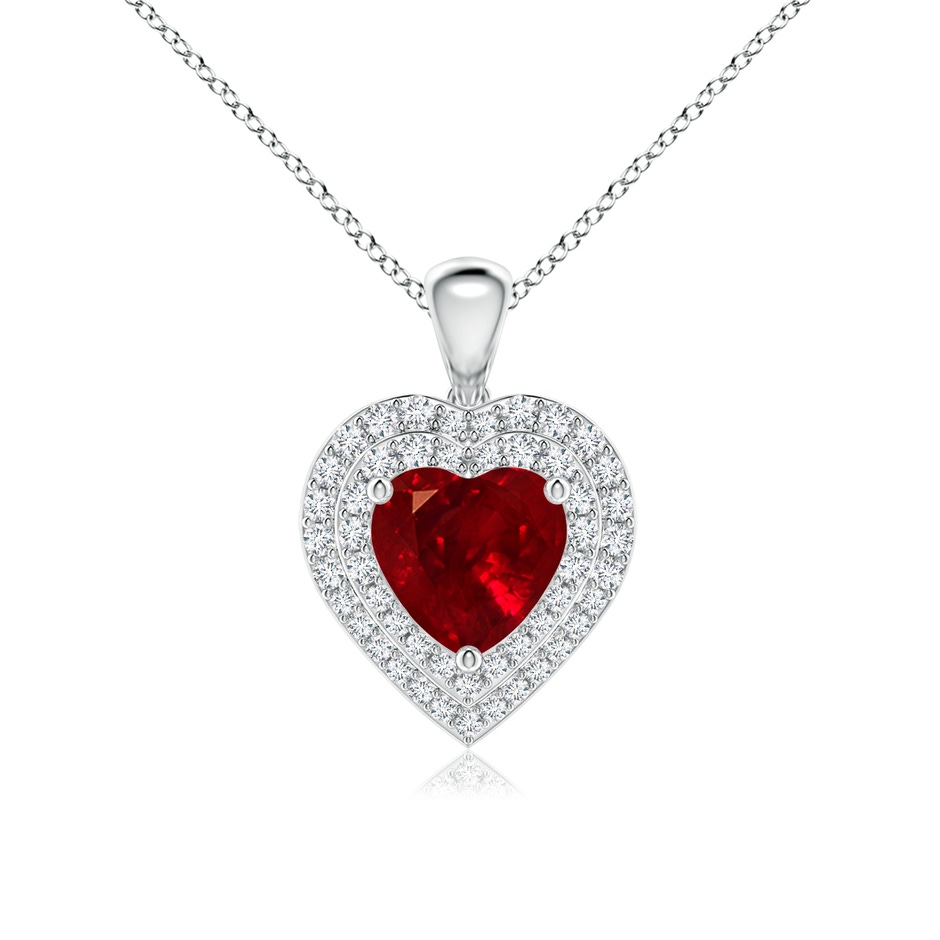 7mm AAAA Ruby Heart Pendant with Diamond Double Halo in P950 Platinum 