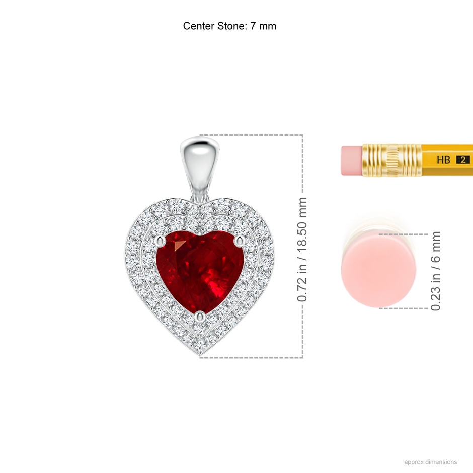 7mm AAAA Ruby Heart Pendant with Diamond Double Halo in P950 Platinum ruler