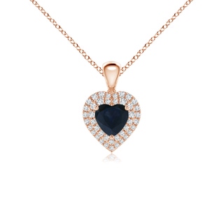 5mm A Blue Sapphire Heart Pendant with Diamond Double Halo in 9K Rose Gold