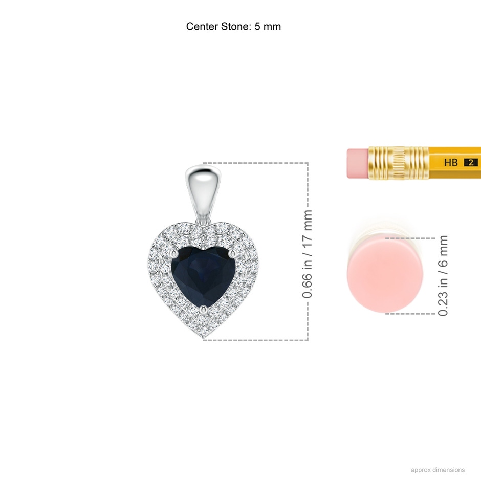 5mm A Blue Sapphire Heart Pendant with Diamond Double Halo in P950 Platinum ruler