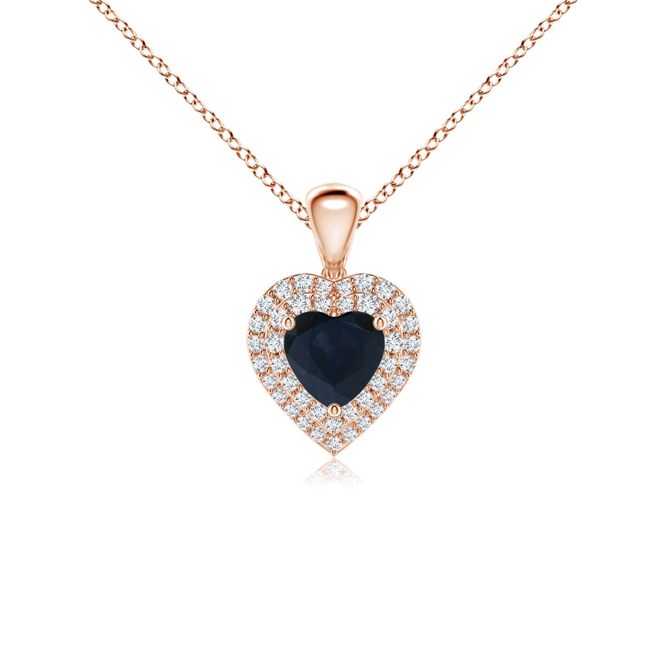 5mm A Blue Sapphire Heart Pendant with Diamond Double Halo in Rose Gold 