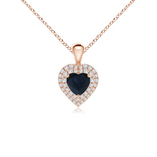 5mm A Blue Sapphire Heart Pendant with Diamond Double Halo in Rose Gold