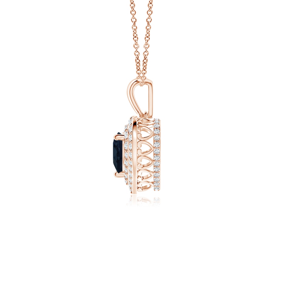 5mm A Blue Sapphire Heart Pendant with Diamond Double Halo in Rose Gold side-1