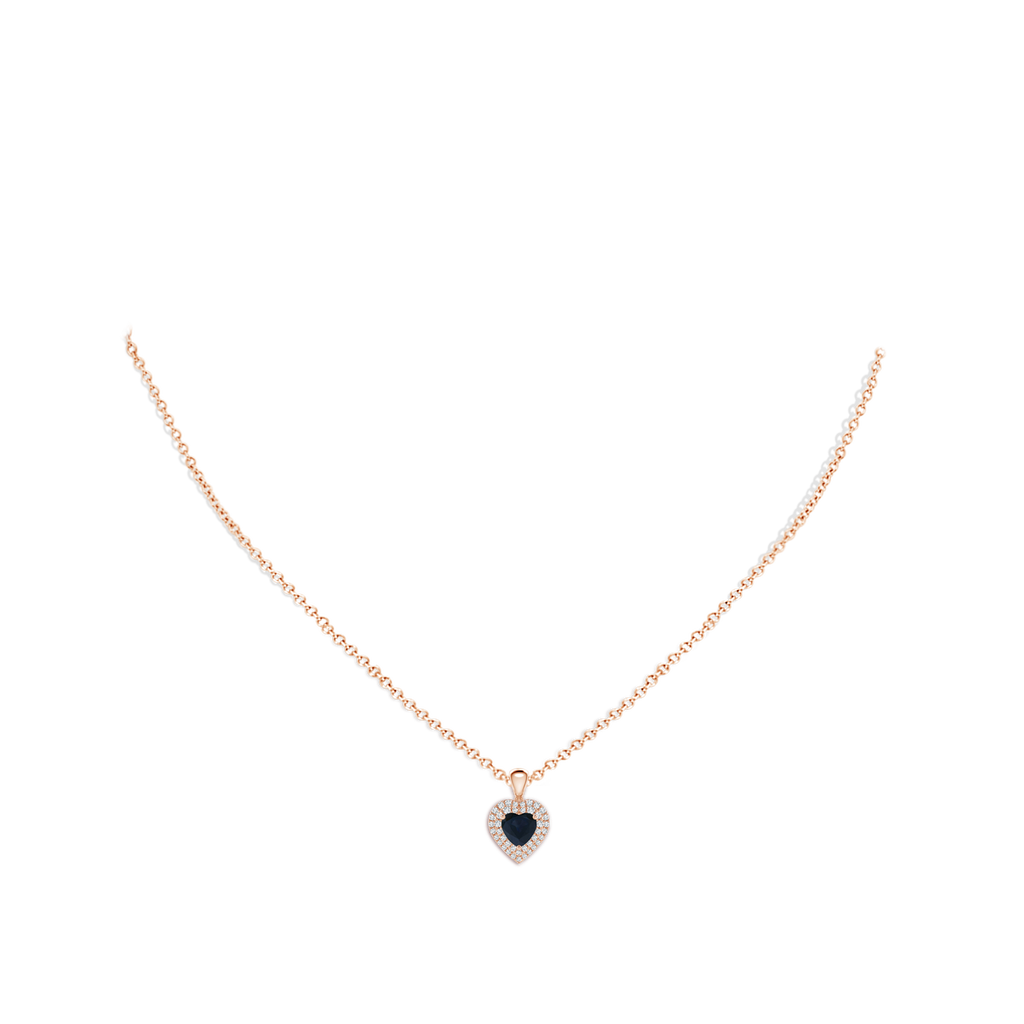 5mm A Blue Sapphire Heart Pendant with Diamond Double Halo in Rose Gold Body-Neck