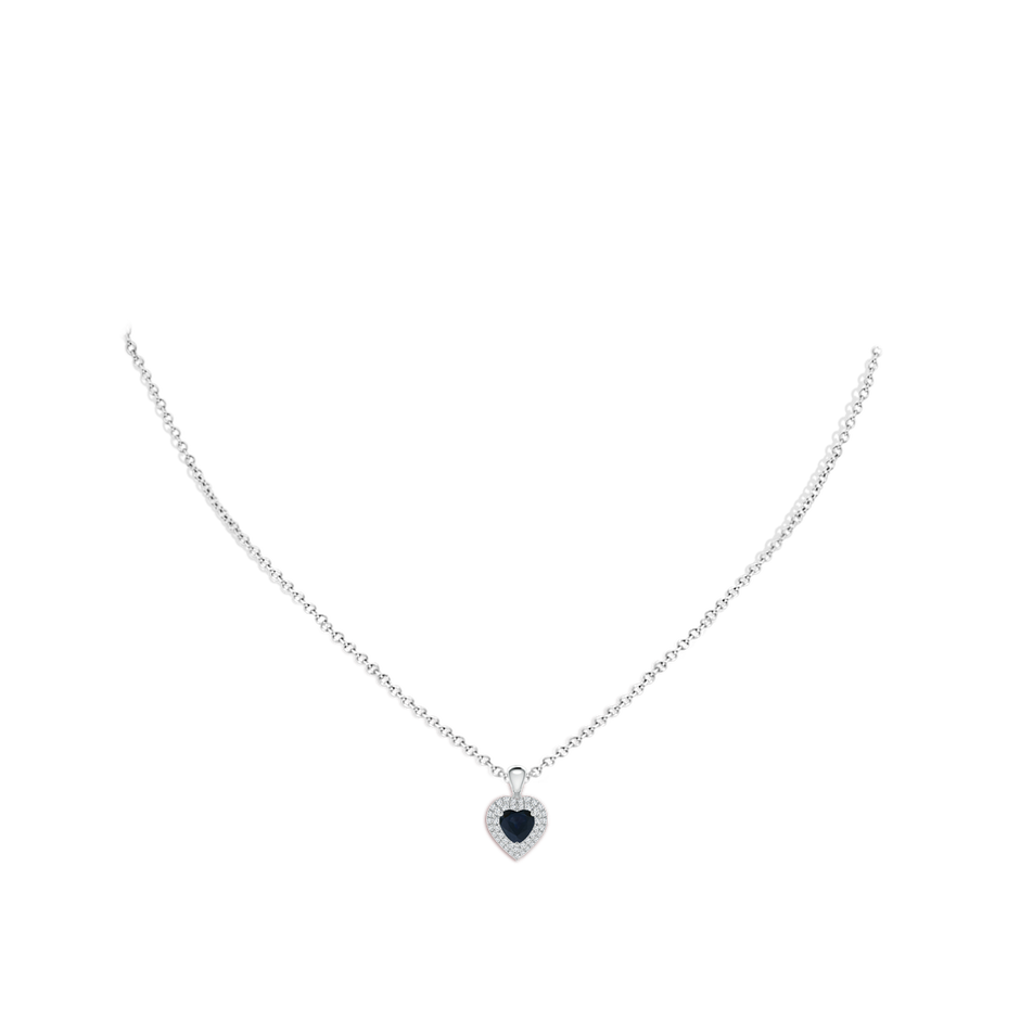 5mm A Blue Sapphire Heart Pendant with Diamond Double Halo in White Gold body-neck