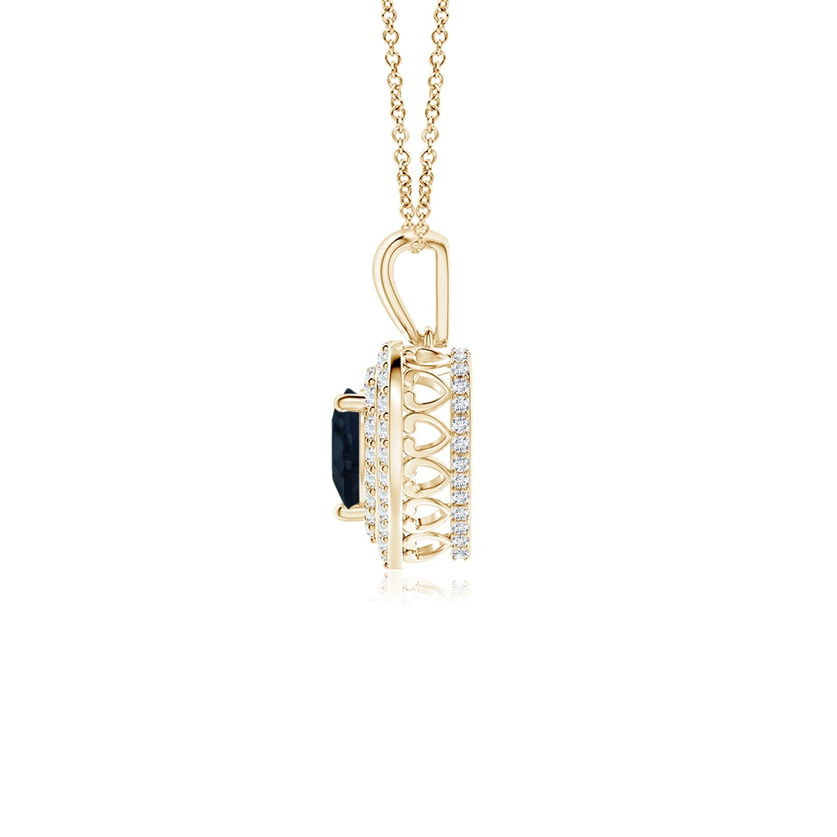 5mm A Blue Sapphire Heart Pendant with Diamond Double Halo in Yellow Gold side-1