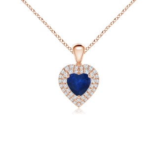 5mm AA Blue Sapphire Heart Pendant with Diamond Double Halo in 9K Rose Gold