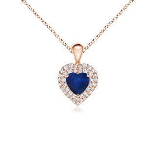 5mm AA Blue Sapphire Heart Pendant with Diamond Double Halo in Rose Gold