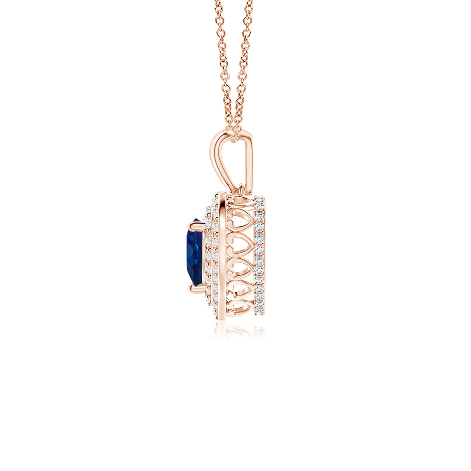 5mm AA Blue Sapphire Heart Pendant with Diamond Double Halo in Rose Gold side-1