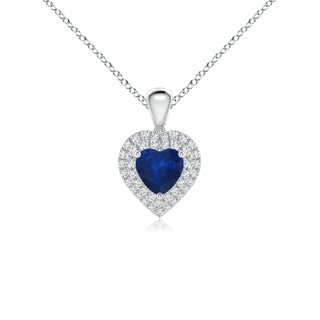 5mm AA Blue Sapphire Heart Pendant with Diamond Double Halo in White Gold