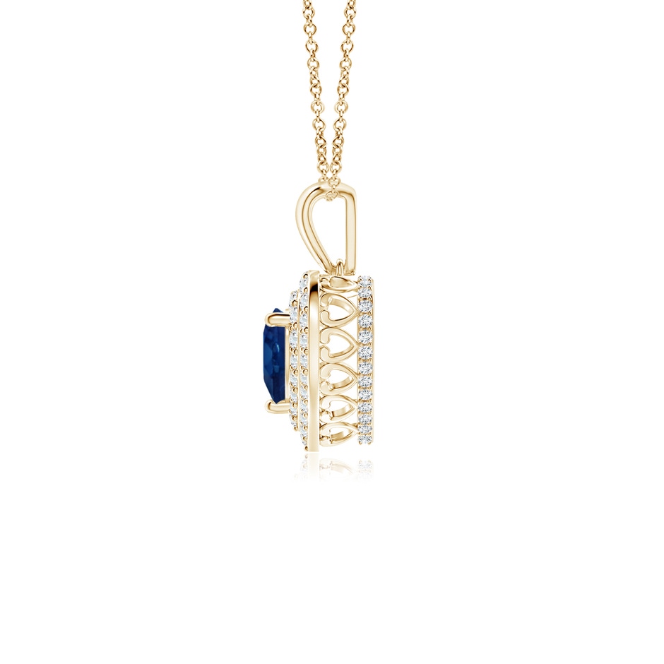5mm AA Blue Sapphire Heart Pendant with Diamond Double Halo in Yellow Gold side-1