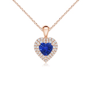 5mm AAA Blue Sapphire Heart Pendant with Diamond Double Halo in 9K Rose Gold