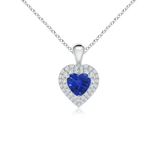 5mm AAA Blue Sapphire Heart Pendant with Diamond Double Halo in P950 Platinum