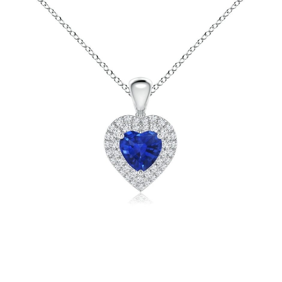 5mm AAA Blue Sapphire Heart Pendant with Diamond Double Halo in P950 Platinum 
