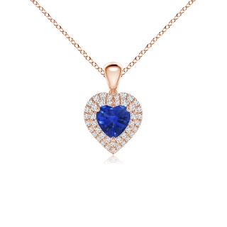 5mm AAA Blue Sapphire Heart Pendant with Diamond Double Halo in Rose Gold