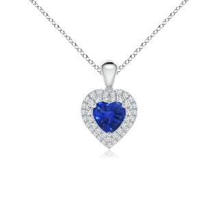 5mm AAA Blue Sapphire Heart Pendant with Diamond Double Halo in White Gold