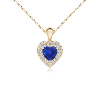 5mm AAA Blue Sapphire Heart Pendant with Diamond Double Halo in Yellow Gold