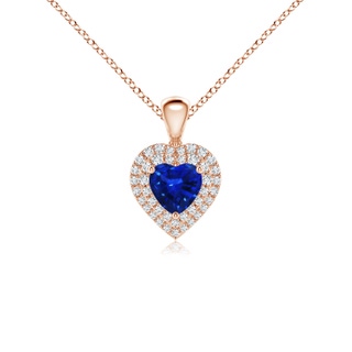 5mm AAAA Blue Sapphire Heart Pendant with Diamond Double Halo in 9K Rose Gold