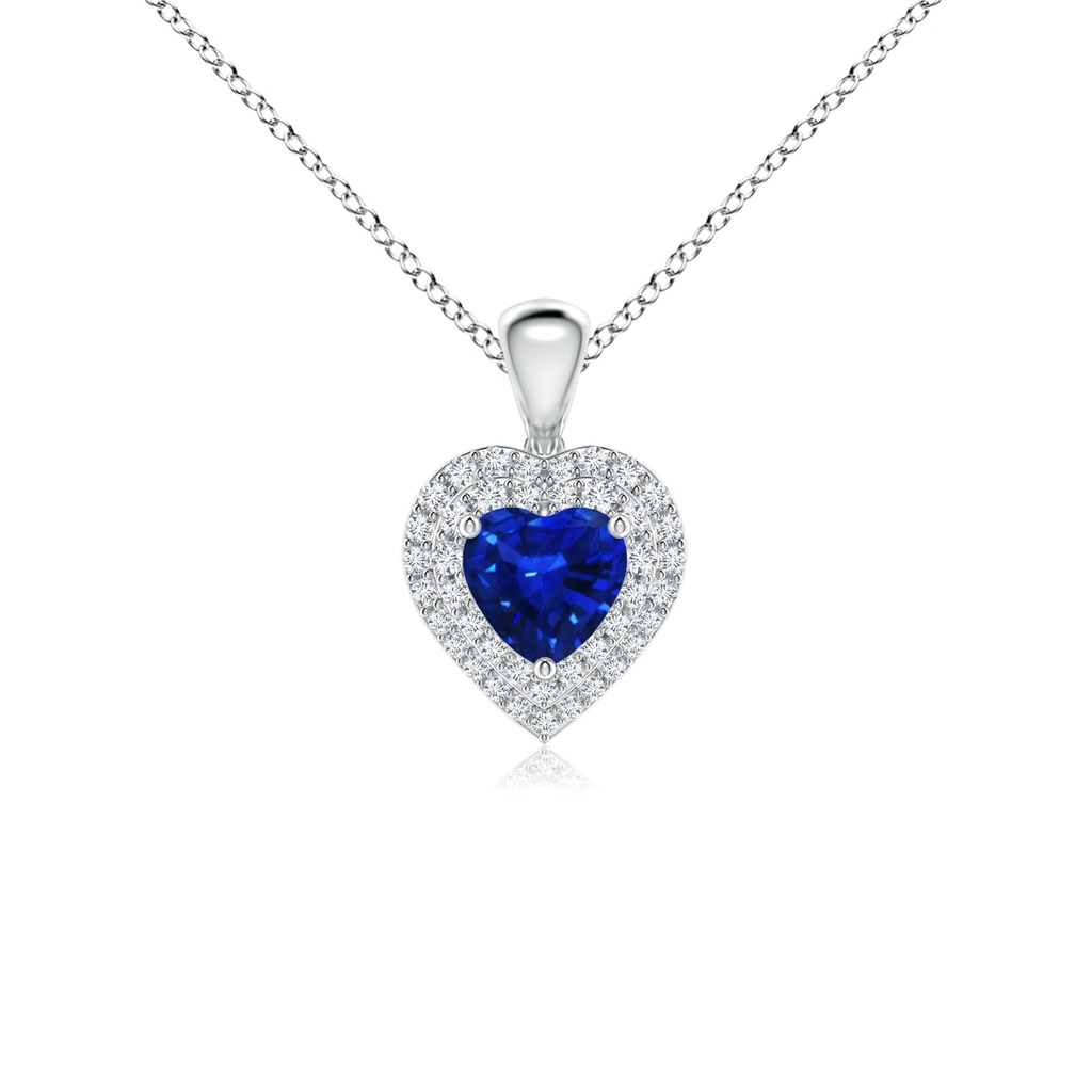 5mm AAAA Blue Sapphire Heart Pendant with Diamond Double Halo in P950 Platinum