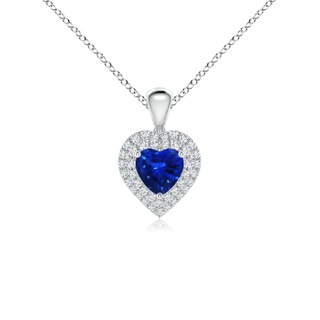 5mm AAAA Blue Sapphire Heart Pendant with Diamond Double Halo in White Gold