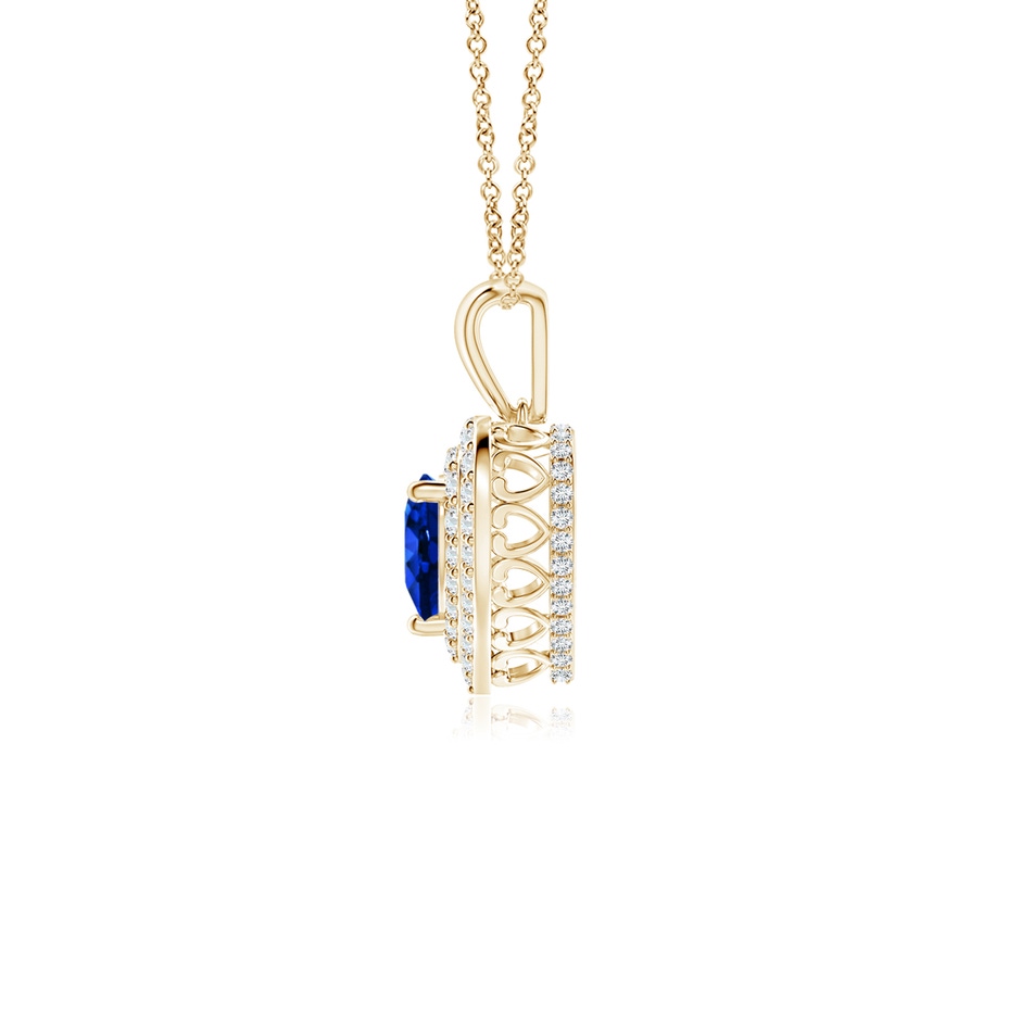 5mm AAAA Blue Sapphire Heart Pendant with Diamond Double Halo in Yellow Gold side-1