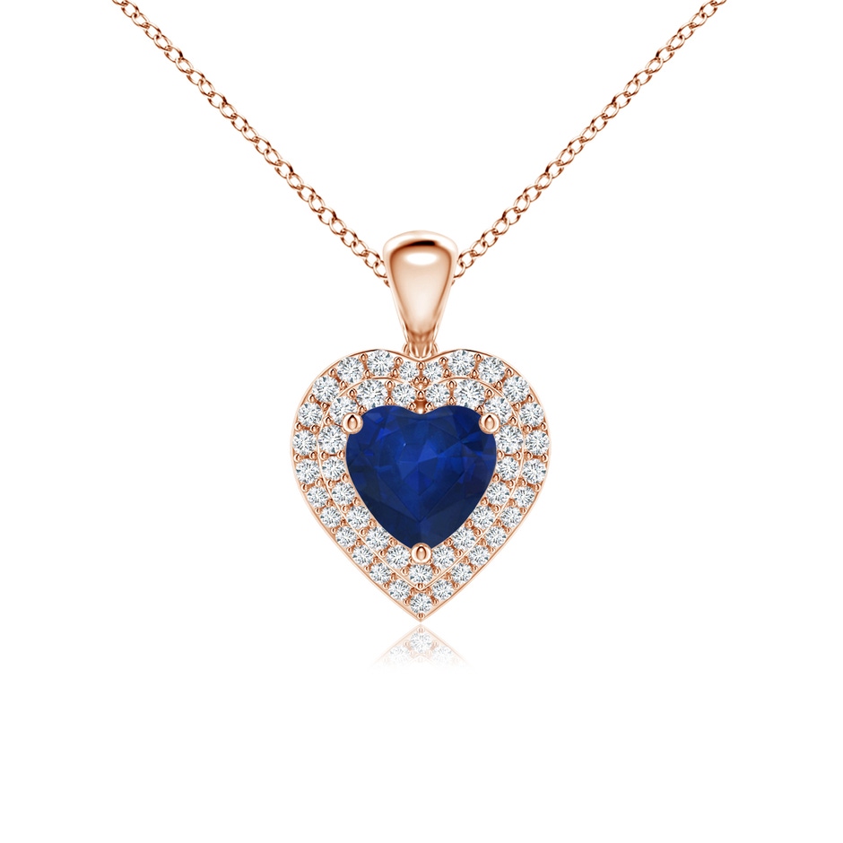 6mm AA Blue Sapphire Heart Pendant with Diamond Double Halo in Rose Gold 