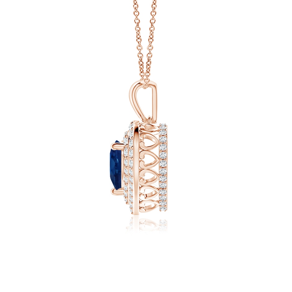 6mm AA Blue Sapphire Heart Pendant with Diamond Double Halo in Rose Gold side-1