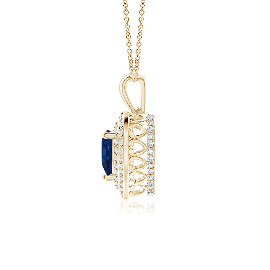 6mm AA Blue Sapphire Heart Pendant with Diamond Double Halo in Yellow Gold side-1