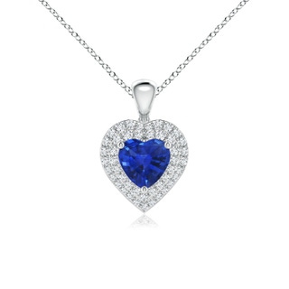 6mm AAA Blue Sapphire Heart Pendant with Diamond Double Halo in P950 Platinum