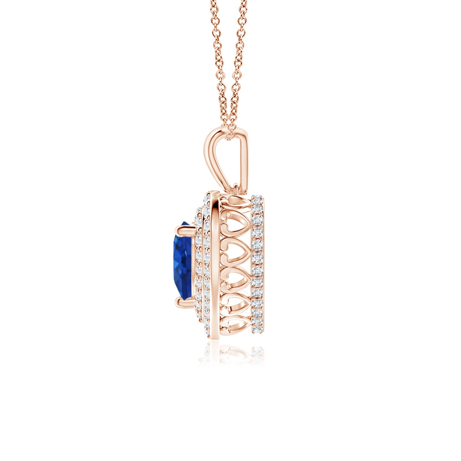 6mm AAA Blue Sapphire Heart Pendant with Diamond Double Halo in Rose Gold side-1