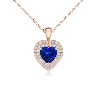 6mm AAAA Blue Sapphire Heart Pendant with Diamond Double Halo in 9K Rose Gold