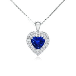 6mm AAAA Blue Sapphire Heart Pendant with Diamond Double Halo in P950 Platinum