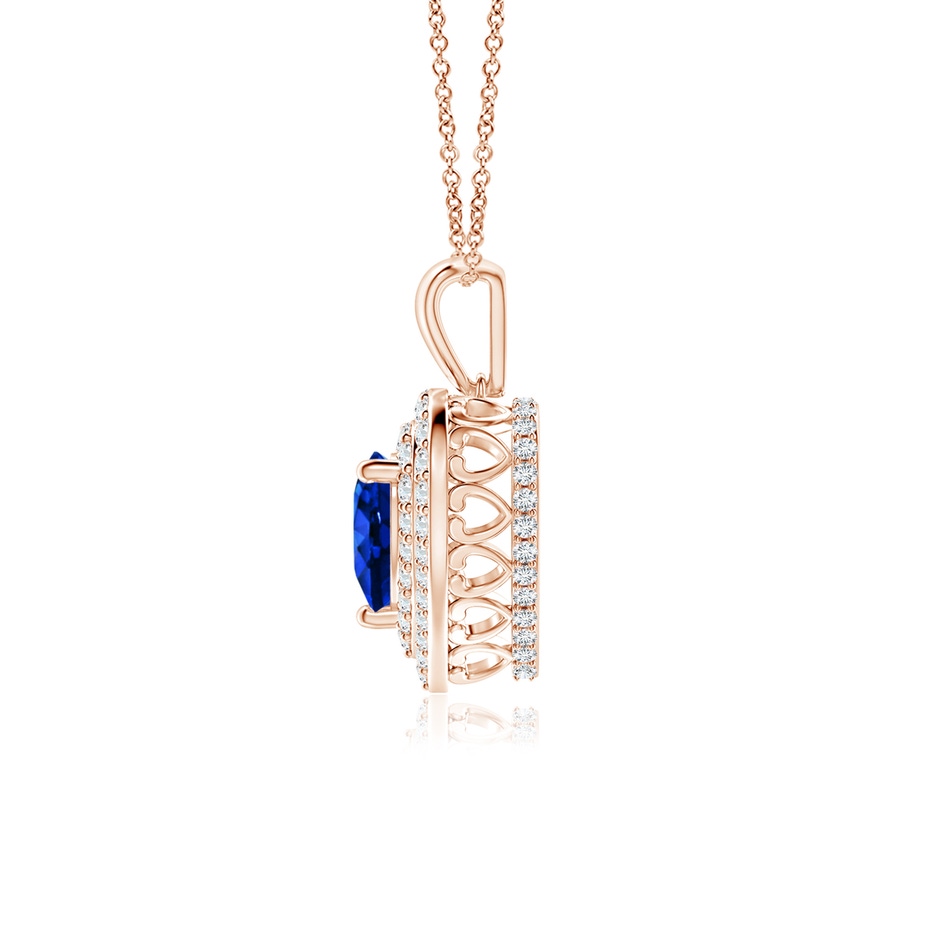 6mm AAAA Blue Sapphire Heart Pendant with Diamond Double Halo in Rose Gold side-1