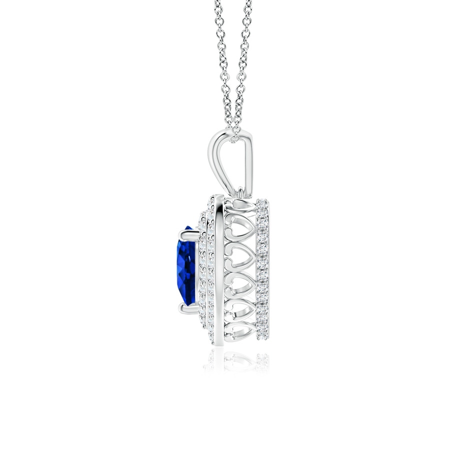 6mm AAAA Blue Sapphire Heart Pendant with Diamond Double Halo in White Gold side-1