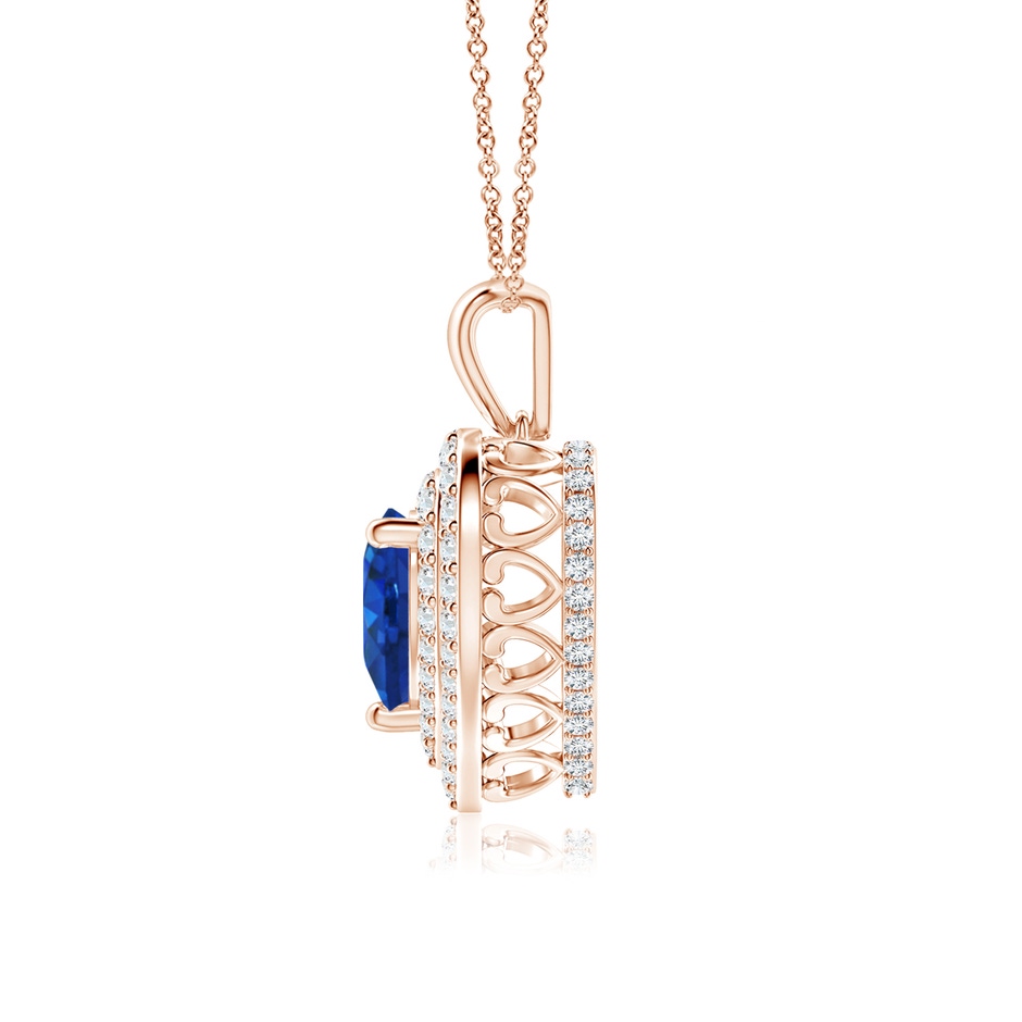 7mm AAA Blue Sapphire Heart Pendant with Diamond Double Halo in Rose Gold side-1