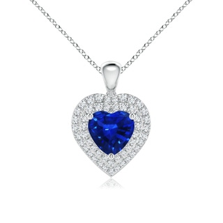 7mm AAAA Blue Sapphire Heart Pendant with Diamond Double Halo in P950 Platinum