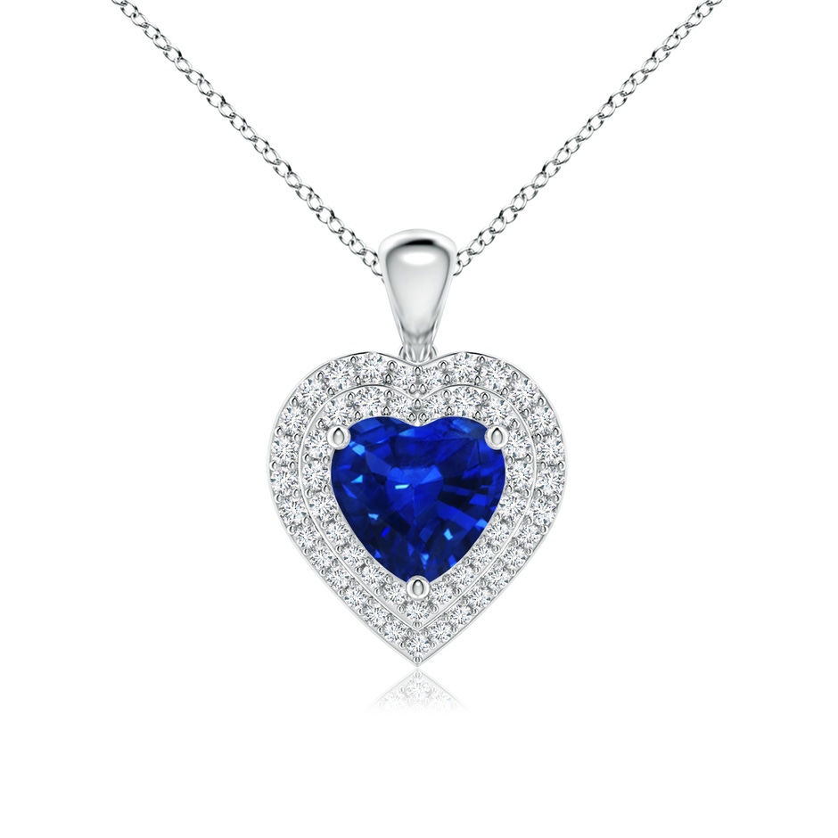 7mm AAAA Blue Sapphire Heart Pendant with Diamond Double Halo in P950 Platinum 
