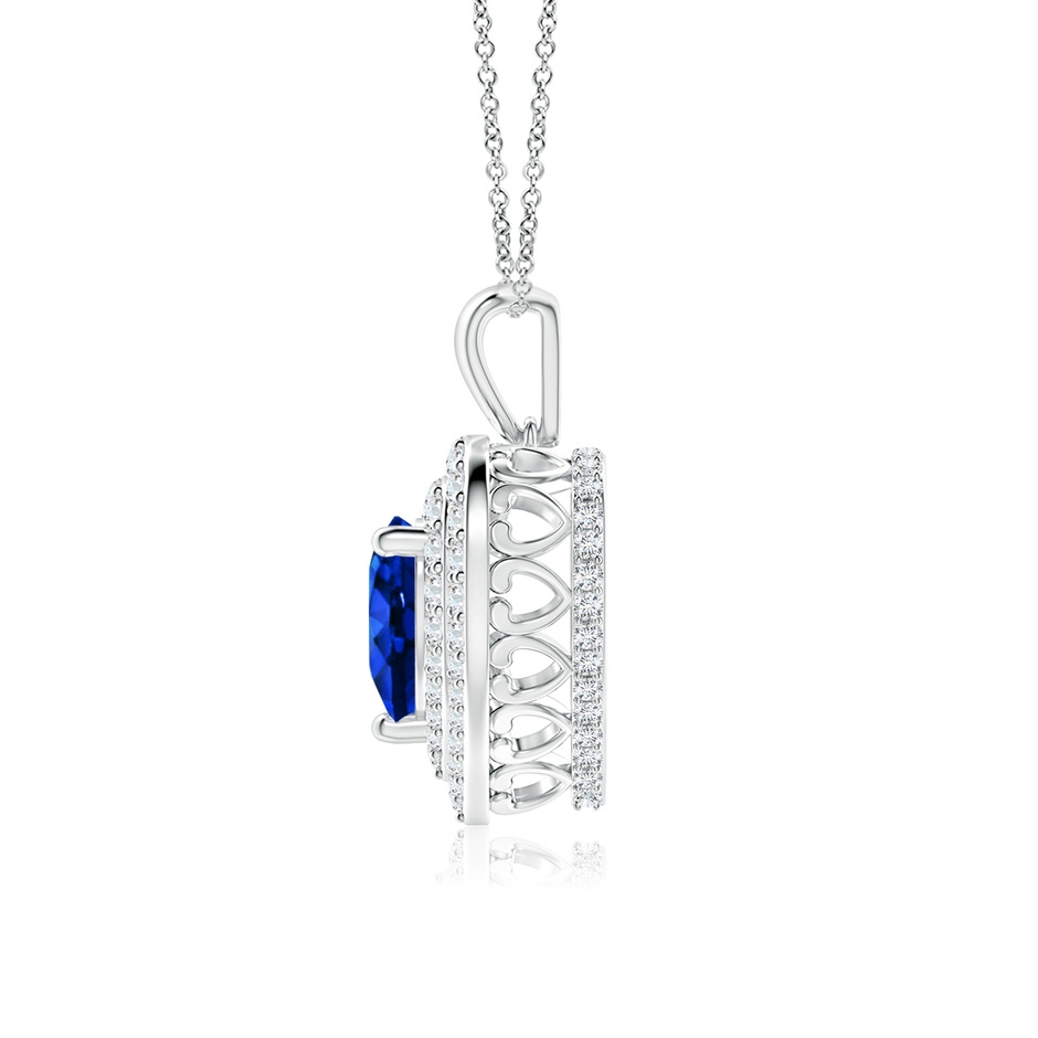 7mm AAAA Blue Sapphire Heart Pendant with Diamond Double Halo in P950 Platinum side-1