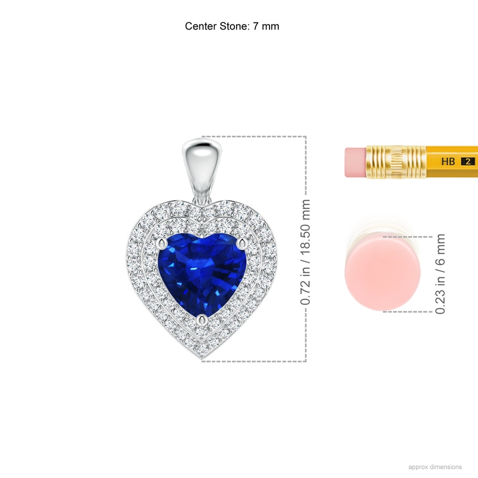 7mm AAAA Blue Sapphire Heart Pendant with Diamond Double Halo in P950 Platinum ruler