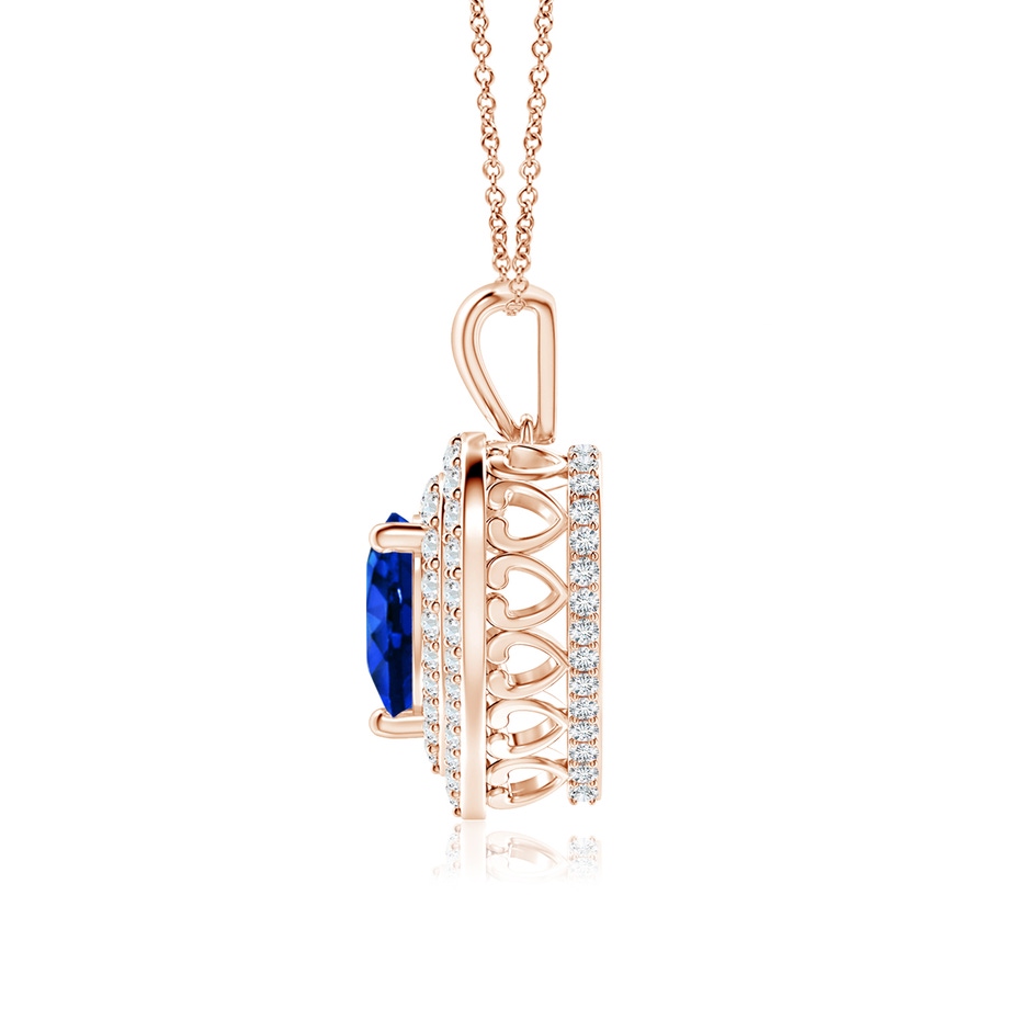 7mm AAAA Blue Sapphire Heart Pendant with Diamond Double Halo in Rose Gold side-1