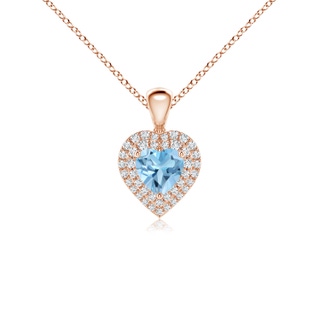 5mm A Swiss Blue Topaz Heart Pendant with Diamond Double Halo in 9K Rose Gold
