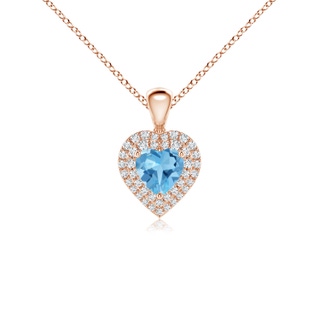 5mm AA Swiss Blue Topaz Heart Pendant with Diamond Double Halo in 9K Rose Gold