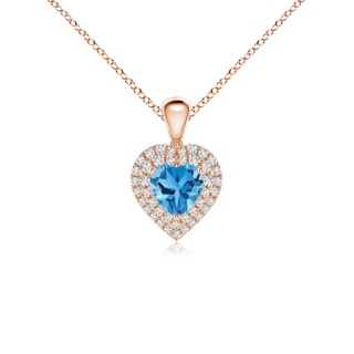 5mm AAA Swiss Blue Topaz Heart Pendant with Diamond Double Halo in 9K Rose Gold