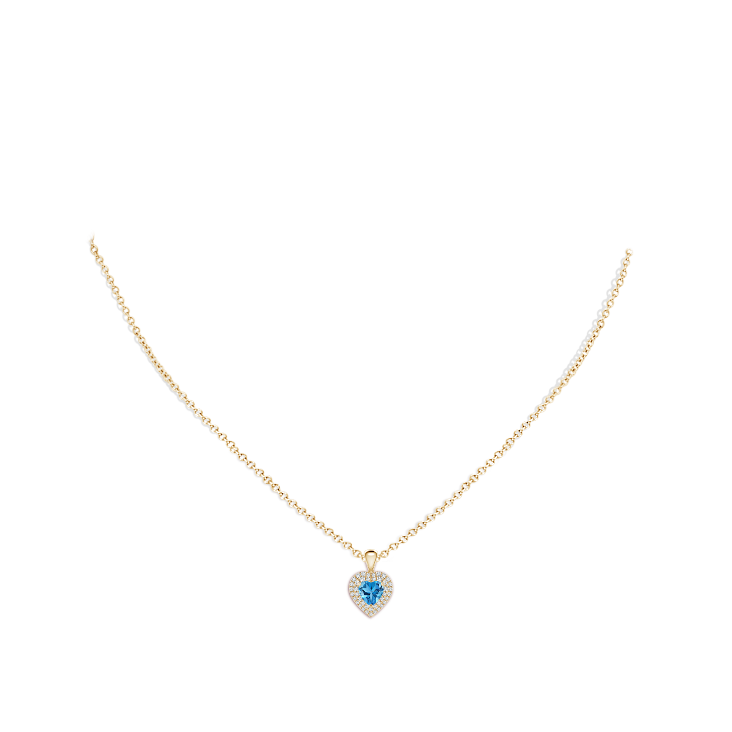 5mm AAA Swiss Blue Topaz Heart Pendant with Diamond Double Halo in Yellow Gold - body_neck