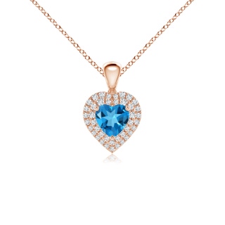 5mm AAAA Swiss Blue Topaz Heart Pendant with Diamond Double Halo in 9K Rose Gold