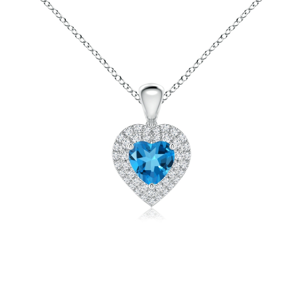 5mm AAAA Swiss Blue Topaz Heart Pendant with Diamond Double Halo in P950 Platinum