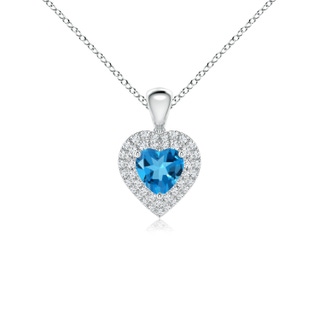 5mm AAAA Swiss Blue Topaz Heart Pendant with Diamond Double Halo in P950 Platinum