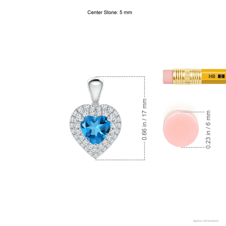 5mm AAAA Swiss Blue Topaz Heart Pendant with Diamond Double Halo in P950 Platinum ruler