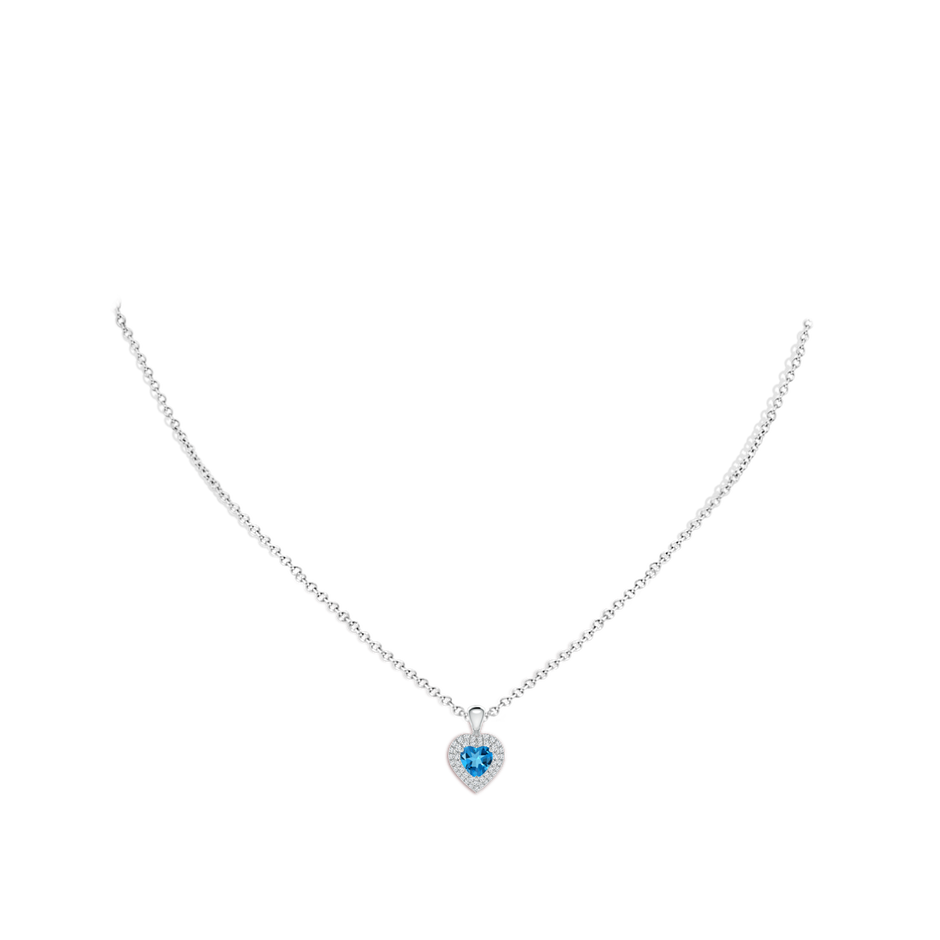 5mm AAAA Swiss Blue Topaz Heart Pendant with Diamond Double Halo in P950 Platinum body-neck